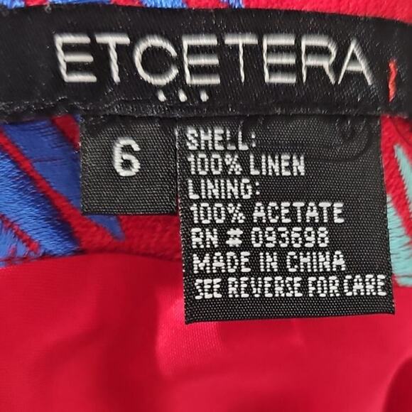 Etcetera Embroidered Linen Skirt Red Size 6 - Picture 3 of 4